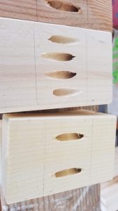 Pocket holes in wood.